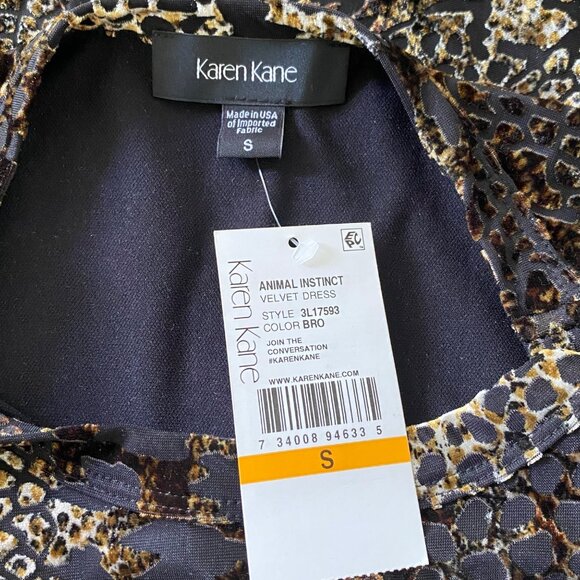 Karen Kane NWT $139 Animal Instinct Velvet A-Line Dress, Brown Burnout Women's S - Picture 9 of 11